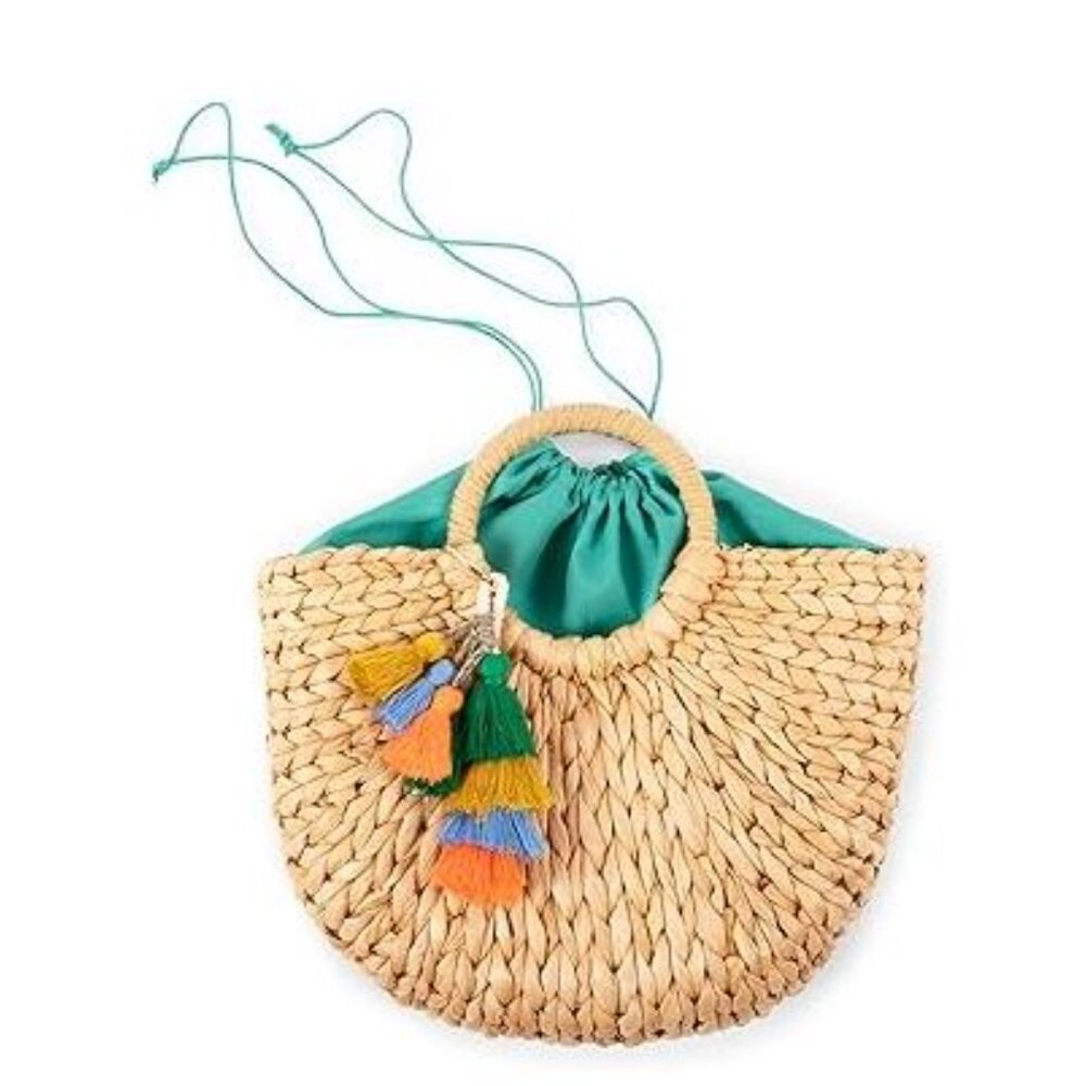 Woven Straw Hand Bag with Tassel Trim NWT